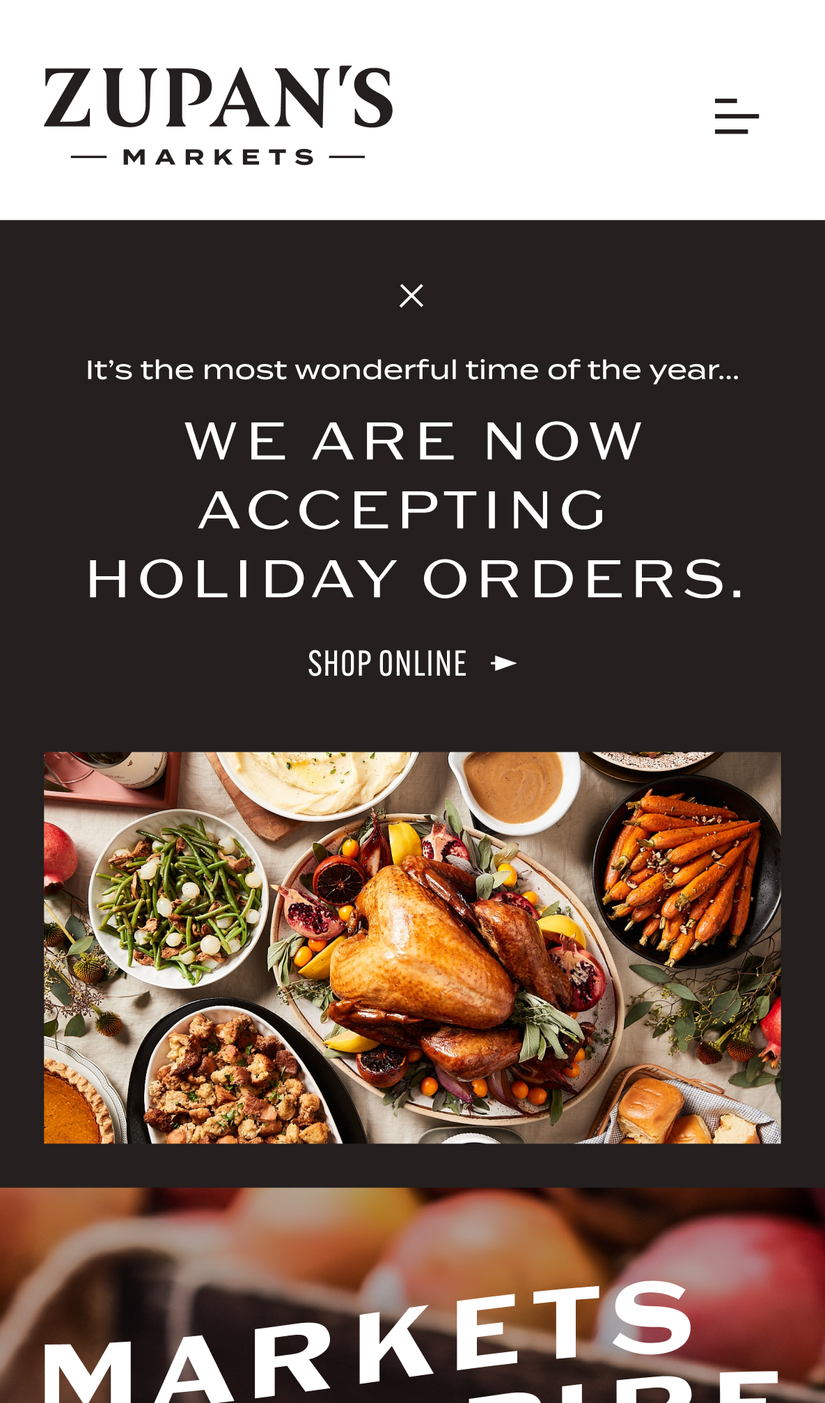 2021 Zupan's mobile website holiday callout
