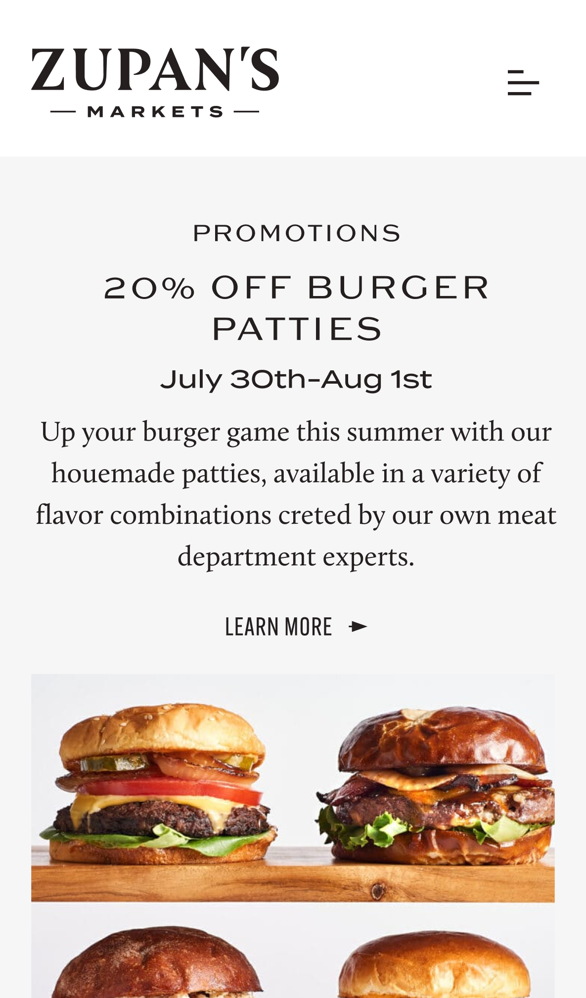 2021 Zupan's mobile website burger promotion