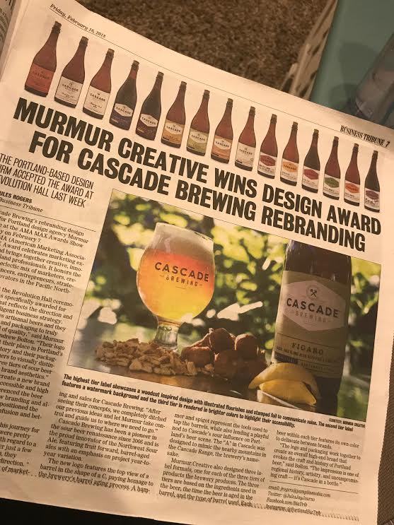 We won the ama max best branding award for cascade brewing! 1 Murmur branding award in portland tribune