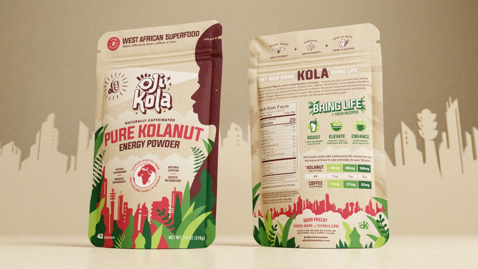 Oji Kola Energy Powder front and back of packaging