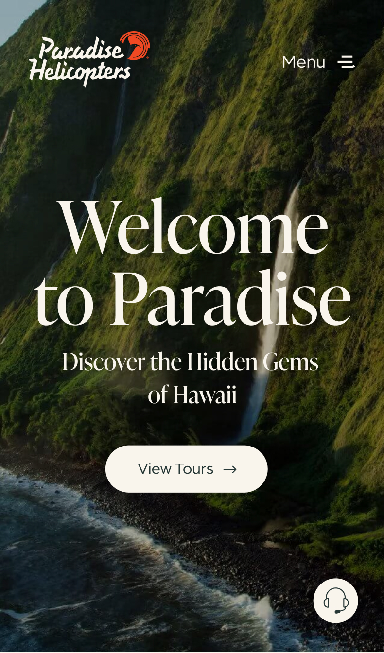 Paradise website mobile homepage