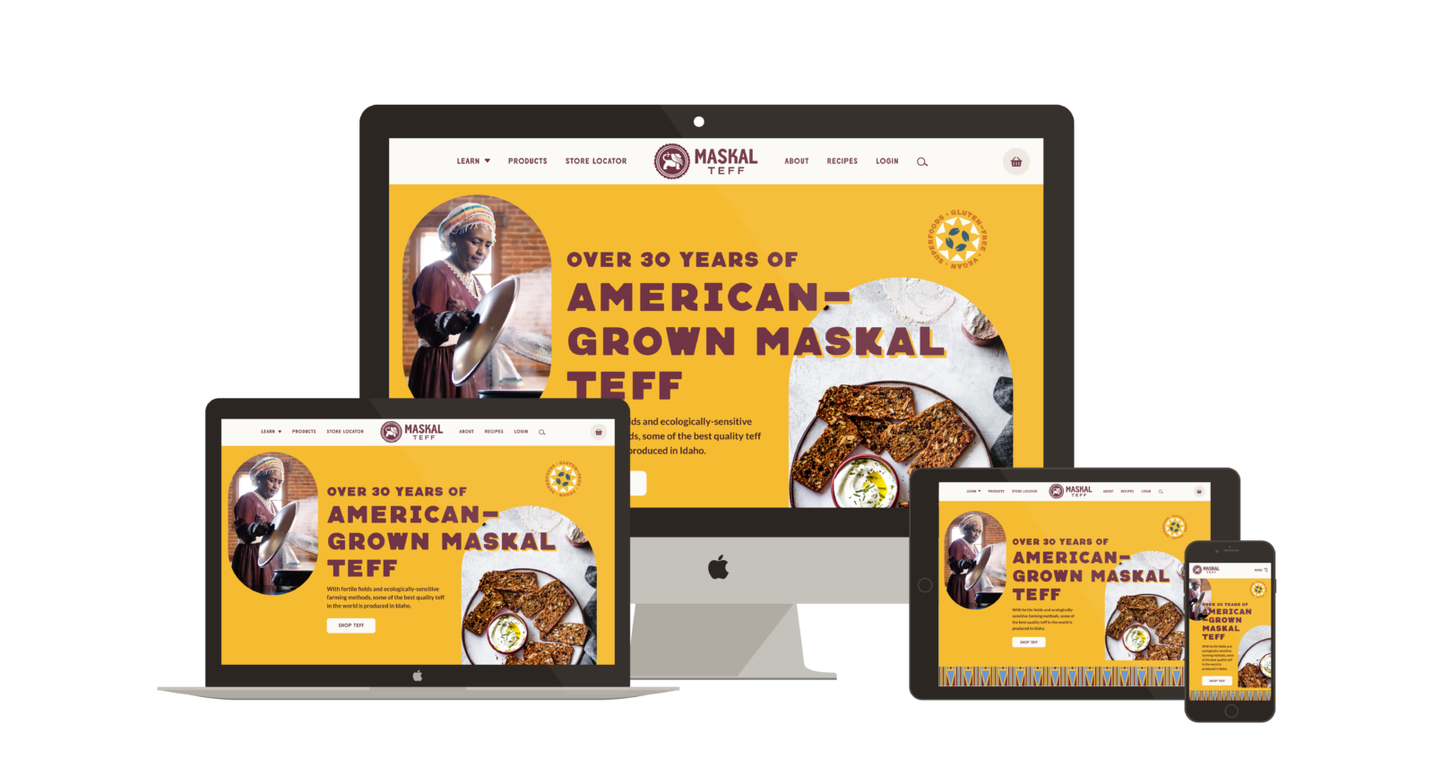 maskal teff homepage on three devices