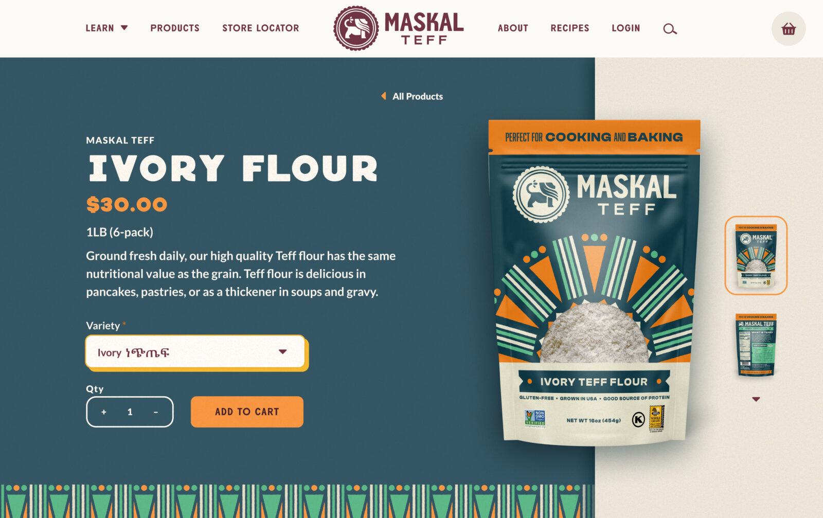 ivory teff flour webpage